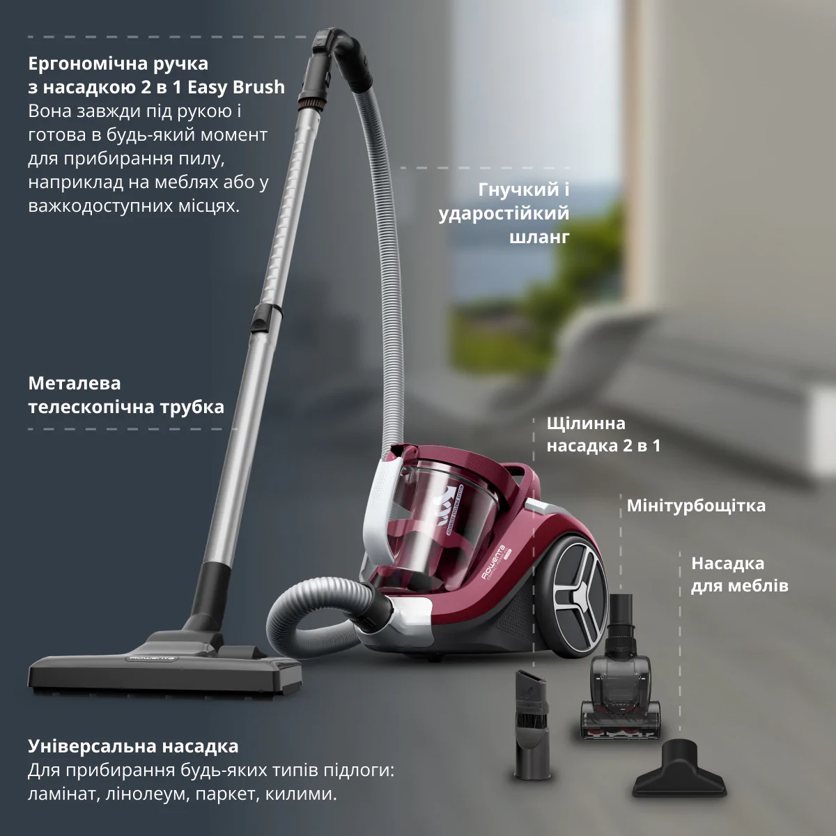 Пилосос безмішковий Rowenta Compact Power XXL Animal + Kit RO4B63EA