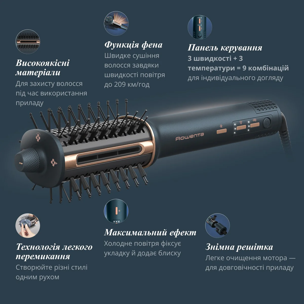 Фен-щітка Rowenta Air Brush 3D (3 в 1) UB9720E0